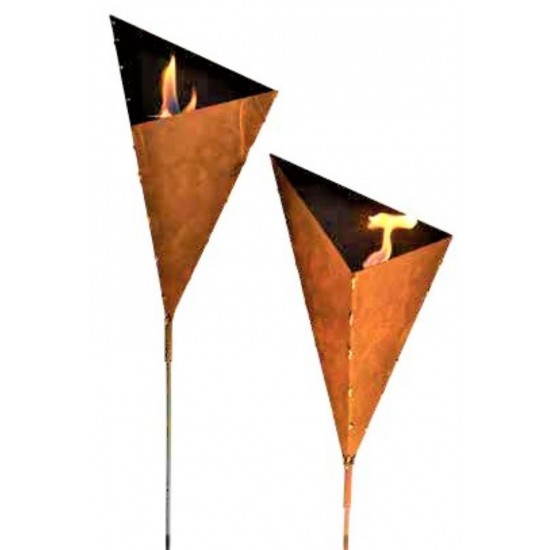 Edelrost Fackel geometrisch mit Goldnähten - Gruppenbild