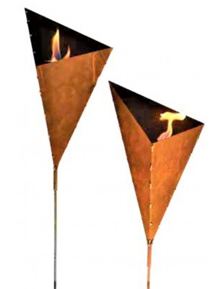 Edelrost Fackel geometrisch mit Goldnähten - Gruppenbild