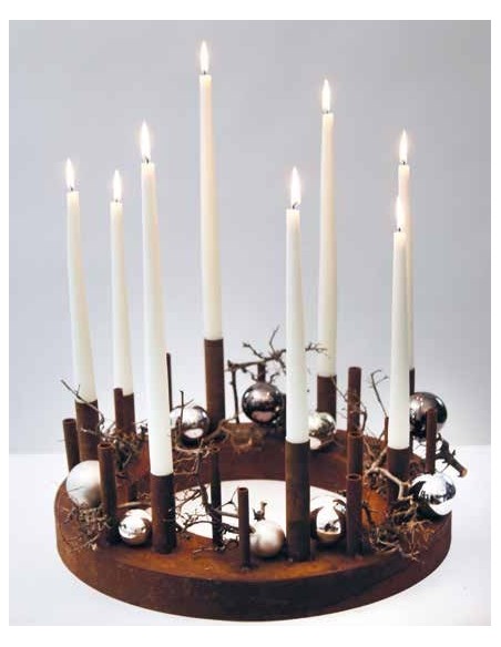 Kerzentablkett Metall rund Rostig Tischdeko für besondere Anlässe Hochzeitstisch und Weihnachten