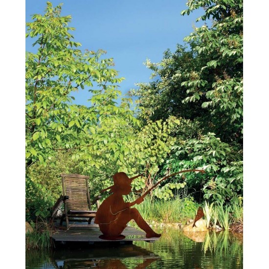 Deko Angler aus Metall Gartenstecker Anglerfigur Rost Manni Saremo