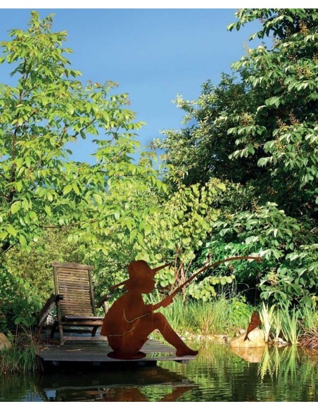 Deko Angler aus Metall Gartenstecker Anglerfigur Rost Manni Saremo