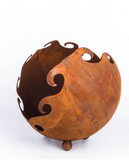 Pflanzschale rund aus Metall 30 cm Kugel mit geschwungenem Muster zum Bepflanzen - Pflanzschale 