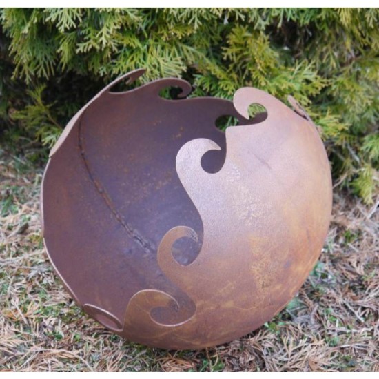 Pflanzschale rund aus Metall 30 cm Kugel mit geschwungenem Muster zum Bepflanzen - Pflanzschale 