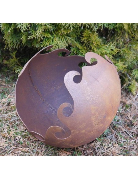 Pflanzschale rund aus Metall 30 cm Kugel mit geschwungenem Muster zum Bepflanzen - Pflanzschale 