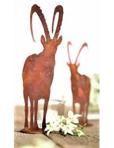 Alpensteinbock auf Platte aus Metall - Steinbock-Figur zum Stellen aus Edelrost, Steinwild, Wild-Deko 2