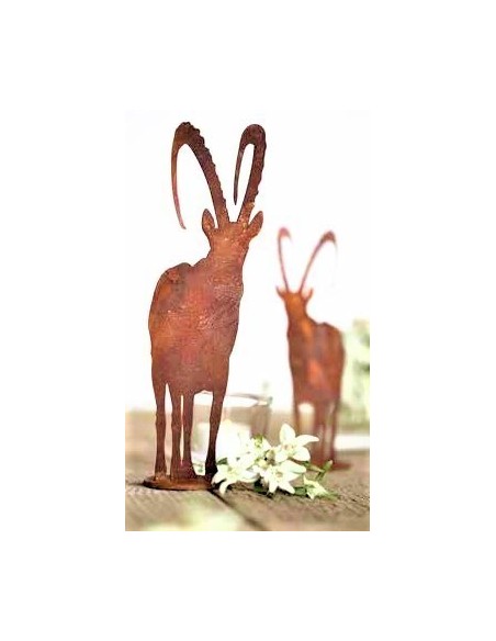Edelrost Alpensteinbock auf Platte - Gartendeko Rost