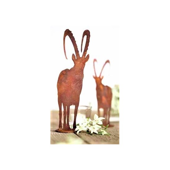 Edelrost Alpensteinbock auf Platte - Gartendeko Rost