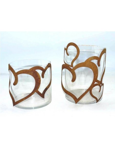 Windlicht groß halb rund Herzen mit Glas 