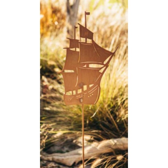 Edelrost Gartenstecker Segelschiff Höhe 45 cm auf 100 cm Stab