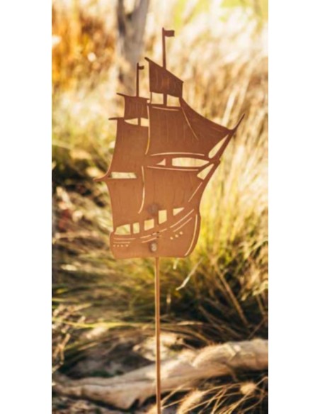 Edelrost Gartenstecker Segelschiff Höhe 45 cm auf 100 cm Stab