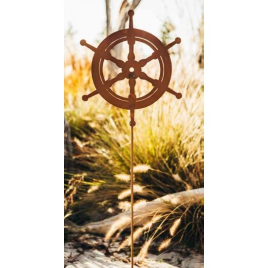 Edelrost Gartenstecker Steuerrad auf 100 cm Stab