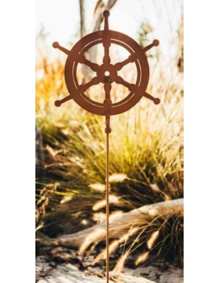 Edelrost Gartenstecker Steuerrad auf 100 cm Stab  Edelrost Gartenstecker Steuerrad auf 100 cm Stab