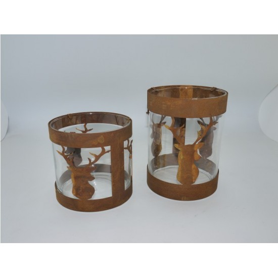 Windlicht mit 3 Hirschköpfe gross