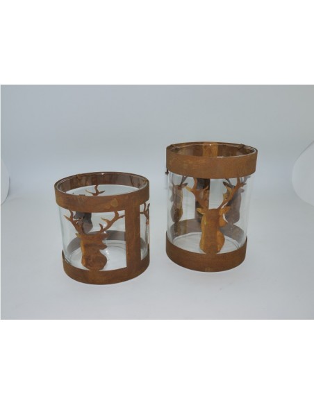 Windlicht mit 3 Hirschköpfe gross