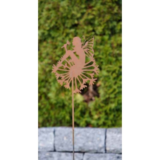 Gartenstecker Pusteblumen-Fee aus Edelrost auf 100 cm Stab