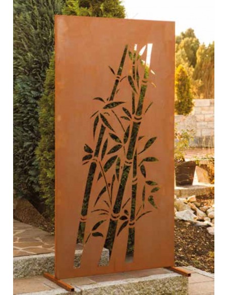 Garten Sichtschutzzaun mit Motiv "Bambus" aus Edelrost Höhe 180