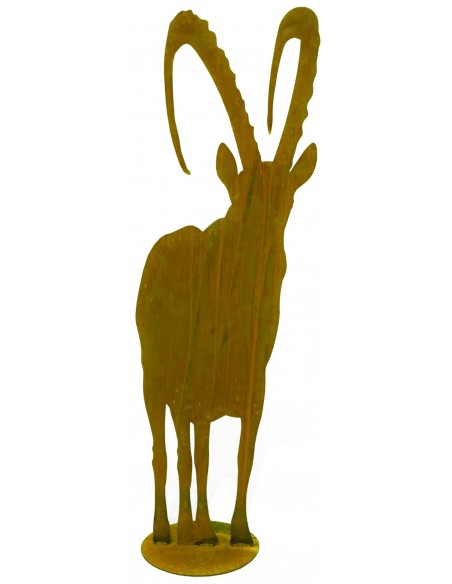 Alpensteinbock auf Platte aus Metall - Steinbock-Figur zum Stellen aus Edelrost, Steinwild, Wild-Deko