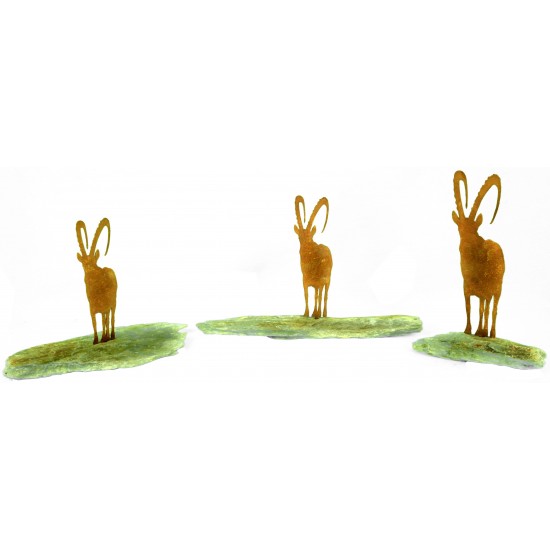 Alpensteinbock aus Metall - Steinbock-Figur zum Stecken aus Edelrost auf Steinen, Steinwild, Wild-Deko