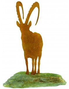Alpensteinbock aus Metall auf Stein - Set gross - Steinbock-Figur zum Stecken aus Edelrost auf Stein, Steinwild, Wild-Deko