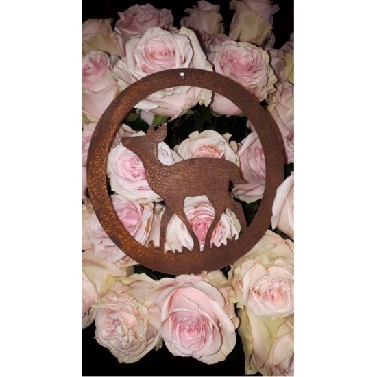 Wildanhänger "Reh" aus Rost-Metall oval als Geschenkanhänger für Jäger und Jagdfans oder Waidmannsdeko