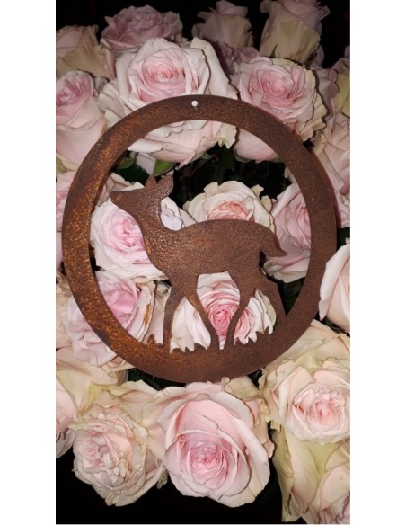 Wildanhänger "Reh" aus Rost-Metall oval als Geschenkanhänger für Jäger und Jagdfans oder Waidmannsdeko