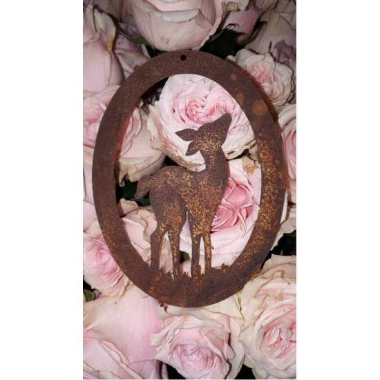 Wildanhänger "Kitz" aus Edelrost, Wildtieranhänger, Walddeko, Geschenk und Deko für Jäger, Tischdeko 	