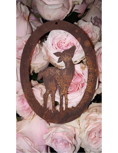 Wildanhänger "Kitz" aus Edelrost, Wildtieranhänger, Walddeko, Geschenk und Deko für Jäger, Tischdeko 	