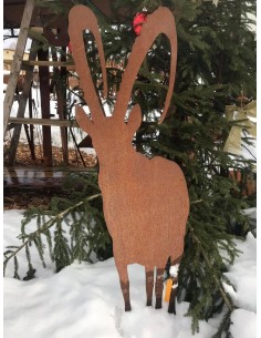 Alpensteinbock auf Platte aus Metall - Steinbock-Figur zum Stellen aus Edelrost, Steinwild, Wild-Deko 2