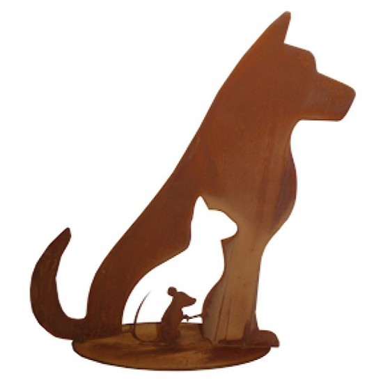 Edelrost Gartenfigur Hund-Katze-Maus Tierfiguren Haustier Gartendeko Rost Metall 