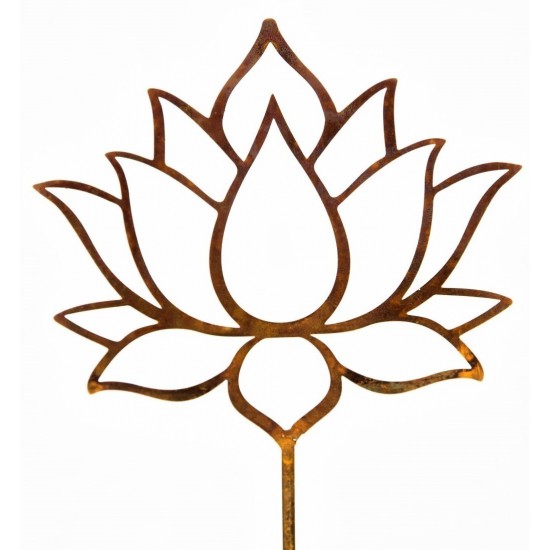 Edelrost Metall Gartenstecker   Blume Lotus massiv 