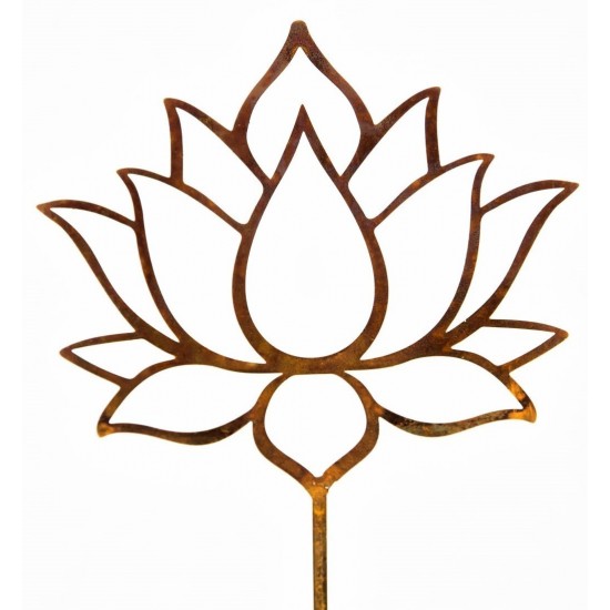 Gartenstecker Lotus aus Rost-Metall, Beet-Deko, Edelrost-Deko, Rost Gartendeko, Blume des Lebens 	