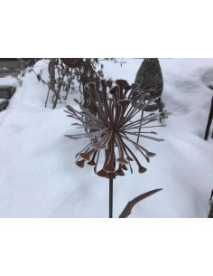Edelrost Pusteblume mit Blüte als Gartenstecker, XXL  Allium Löwenzahn Rostdeko Gartendeko 2