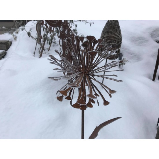 Edelrost Pusteblume als Gartenstecker frostsicher