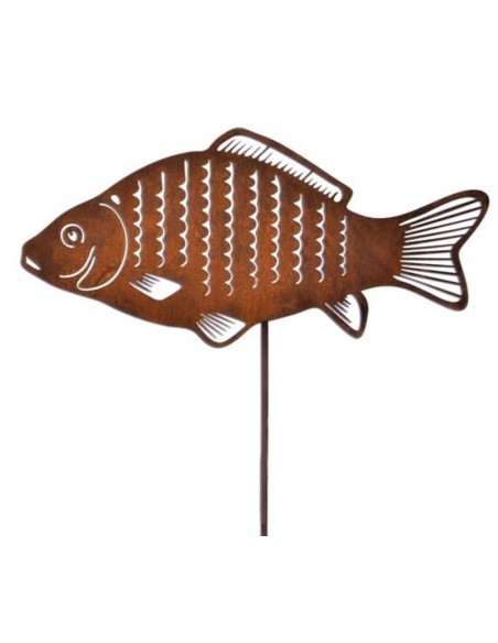 Metall Gartenstecker "Karpfen" Nahaufnahme - Gartendeko Rost, Edelrost Deko, Beetstecker, maritime Deko