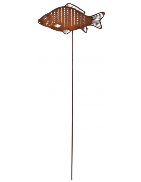 Metall Gartenstecker "Karpfen" komplett - rostige Gartendeko, Rost Deko, Beetstecker, maritime Deko