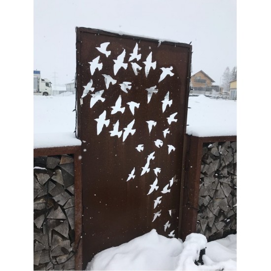 Sichtschutzwand Metall Motiv Vogelschwarm 2 Meter hoch - Metall Trennwand Garten winterfest