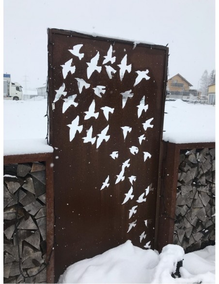 Sichtschutzwand Metall Motiv Vogelschwarm 2 Meter hoch - Metall Trennwand Garten winterfest