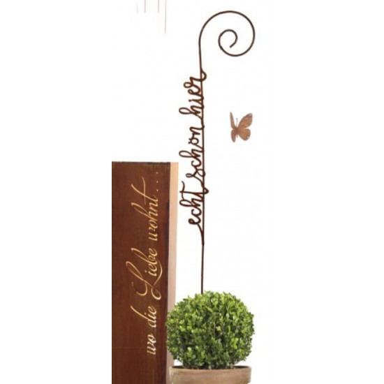 Schriftzug "Echt schön hier" auf Curlstab Laternenstab Gartenstecker