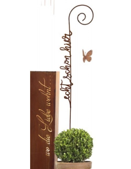 Schriftzug "Echt schön hier" auf Curlstab Laternenstab Gartenstecker