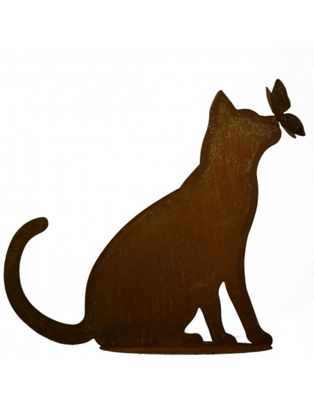 neugirige Deko Katze mit Schmetterling auf der Nase 