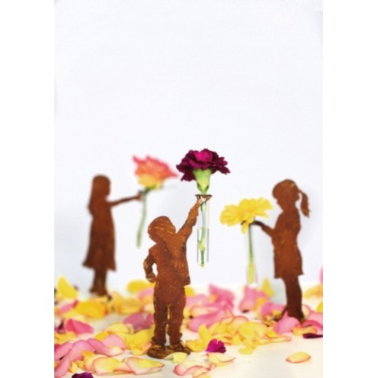Edelrost Mädchen Amelie mit Halterung für Reagenzglas 20cm auf Platte Garten 