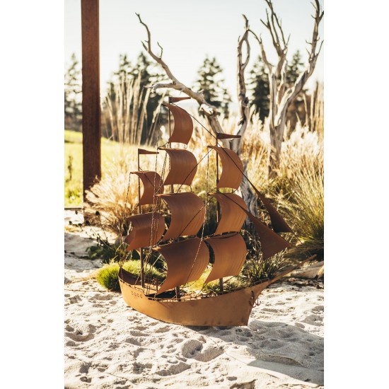 Deko Segelschiff aus Metall als Gartendeko aus Rost - hübsche maritime Dekoidee - Nachbildung Gorch Fok