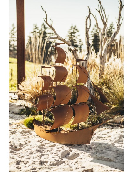 Deko Segelschiff aus Metall als Gartendeko aus Rost - hübsche maritime Dekoidee - Nachbildung Gorch Fok