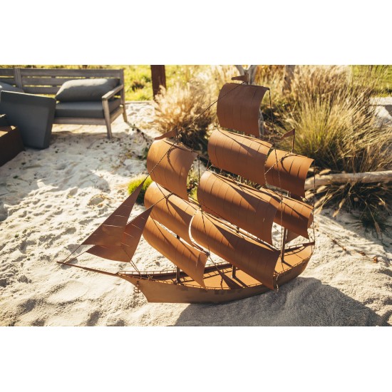 Deko Segelschiff aus Metall als Gartendeko aus Rost - hübsche maritime Dekoidee - Nachbildung Gorch Fok