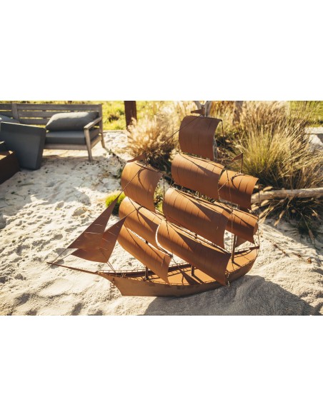 Deko Segelschiff aus Metall als Gartendeko aus Rost - hübsche maritime Dekoidee - Nachbildung Gorch Fok