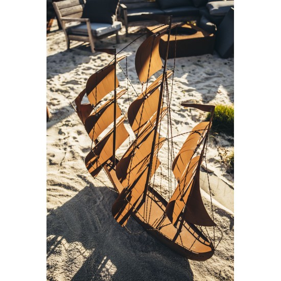 Deko Segelschiff aus Metall als Gartendeko aus Rost - hübsche maritime Dekoidee - Nachbildung Gorch Fok