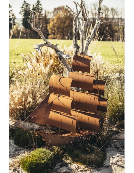 Deko Segelschiff aus Metall als Gartendeko aus Rost - hübsche maritime Dekoidee - Nachbildung Gorch Fok