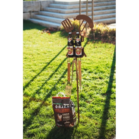 Gartenstecker "BBQ-Time" als Flaschen- & Besteckhalter - Höhe 44 cm 