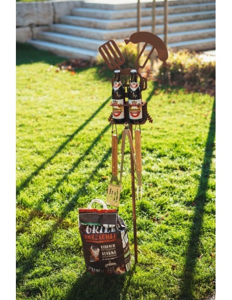 Gartenstecker "BBQ-Time" als Flaschen- & Besteckhalter - Höhe 44 cm 