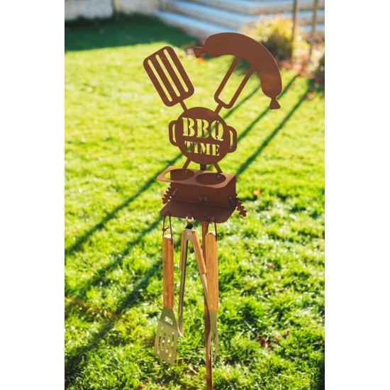 Gartenstecker "BBQ-Time" als Flaschen- & Besteckhalter - Höhe 44 cm 